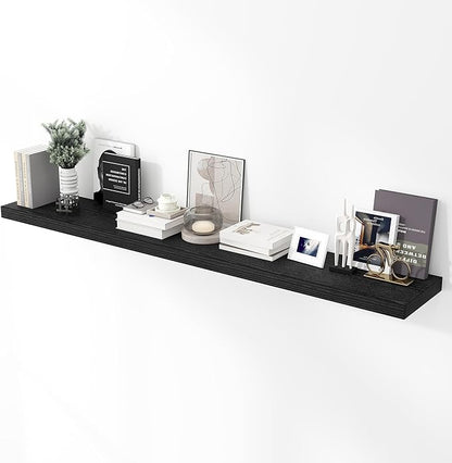 72 inch Floating Shelves for Wall, 12 Inch Deep Floating Shelf, Hanging Shelf with Invisible Brackets, Rustic Wooden Wall Shelves for Bathroom, Bedroom, Living Room,Farmhouse Set of 1,Black