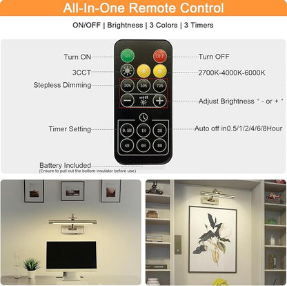 Wireless Picture Lights for Wall,12 Inch Battery Operated Picture Light,3CCT Dimmable Lights for Pictures on Wall with Timer and Remote for Display Photo Frame (Antique Bronze, 12inch)