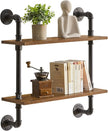 YMYNY Industrial Pipe Shelf Bracket, 2 Tiers Retro Wall Mounted Floating Shelf, Wood DIY Bookshelf, Storage Shelves for Living Room, Bedroom, 24
