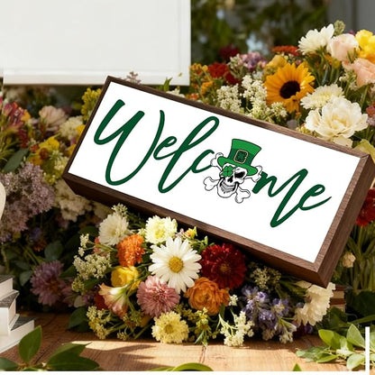 Funny Welcome Sign, Skeleton Man Welcome Decor, St. Patricks Day Wood Decor, Front Door Decoration for Home Office Coffee Bar or Party, Tabletop Decors, 9.5x3.1x1 inches