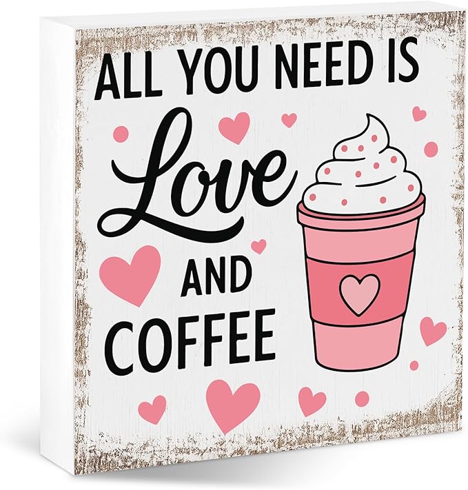 Valentines Coffee Desk Decor, Valentine's Day Gifts for Coffee Lover Bar Station, Valentine Home Office Table Sign for Kitchen Shelf Tiered Tray, Cafe Tabletop Decoration to Couples, You Need Is Love