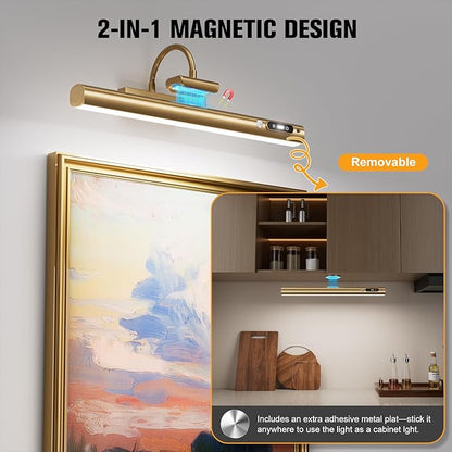 15.7'' Picture Lights for Wall with Motion Sensor, 9000mAh Rechargeable Battery Operated Poster Lights for Paintings, Portraits, Wall Decor, Gold(2pcs)