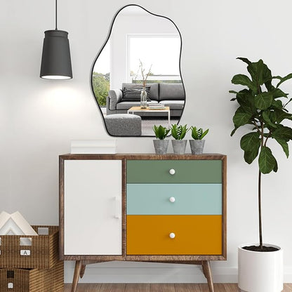 POZINO Irregular Mirror, 28"x20" Asymmetrical Wall Mirror, Modern Odd Shaped Mirrors, Abstract Frameless Mirrors for Wall Decor Living Room Bathroom Bedroom Entryway, Hangs Vertically or Horizontally