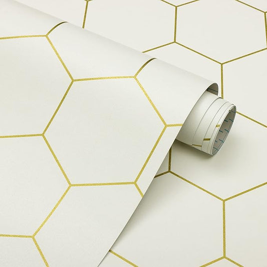 Geometric Peel and Stick Wallpaper Hexagon Modern wallpaper17.3”×197” self-Adhesive Wallpaper Contact Paper Decorative Shelf Drawer Liner Roll Waterproof