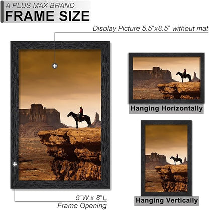 A PLUS MAX 5.5x8.5 Picture Frame Set of 2, Black Engineered Wood Frame for 5.5 x 8.5 Inch Picture Poster Photo, Light Weight 5.5 by 8.5 Frame with Wood-grain for Wall - 2 Pack/Black/5.5"x8.5"