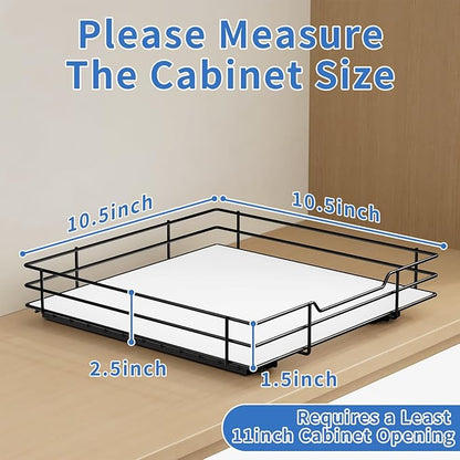Pull Out Spice Rack, Slide Out Spice Rack for Cabinet, Spice Organizer for Kitchen and Pantry, Fits Spices, Sauces, Canned Food (10.5''Wx10.5''Dx2.5''H)