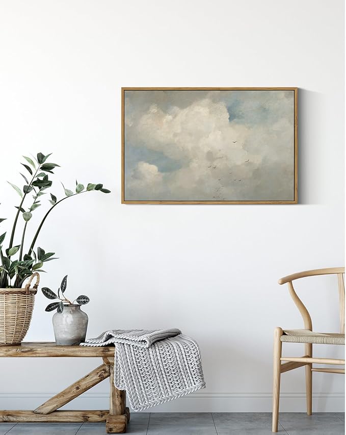 InSimSea Framed Canvas Wall Art Vintage Decor, Home Decor Classical Oil Paintings Sky Cloud Prints, Vintage Landscape Large Wall Art for Living Room Bedroom Bathroom Home Office Decor, 16