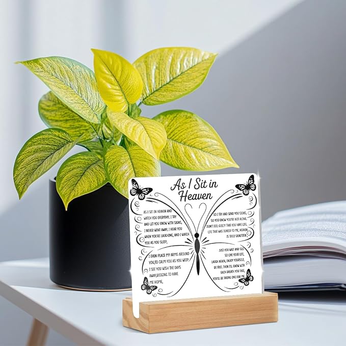 As I Sit In Heaven Acrylic Sign, Sympathy Memorial Grief Condolences Gifts for Women Friends Classmates Family Coworkers, Bereavement Gift Ideas,Sympathy Gifts for Loss of Loved One Desk Home Office