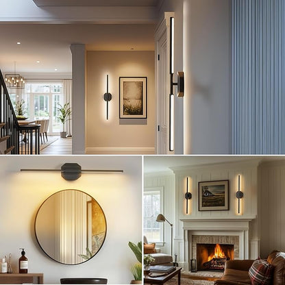 Battery Operated Wall Sconce Set of Two,Wireless Wall Sconces USB Rechargeable Wall Lights with Remote Control,3000K-6000K Dimmable for Bedroom,Background Wall,Living Room,Hallway,Wall Decor,28inch