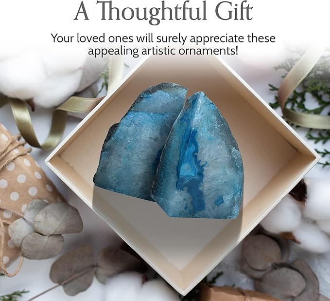Nature's Decorations Agate Bookends - A Quality Teal Geode with Non-Skid Rubber Bumpers for Shelves, Office, Home Decor - Heavy Duty Cool Crystal Stone (4-6 LB)