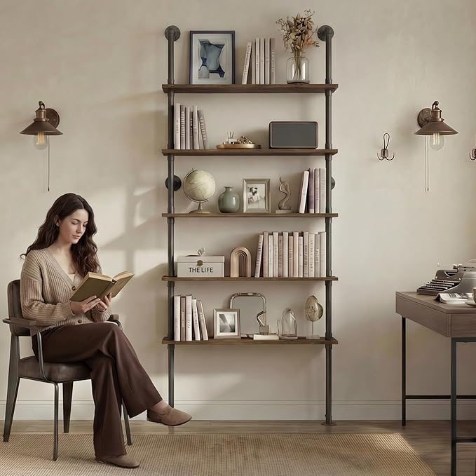 Merapi Rustic Industrial Bookshelf, 78.6