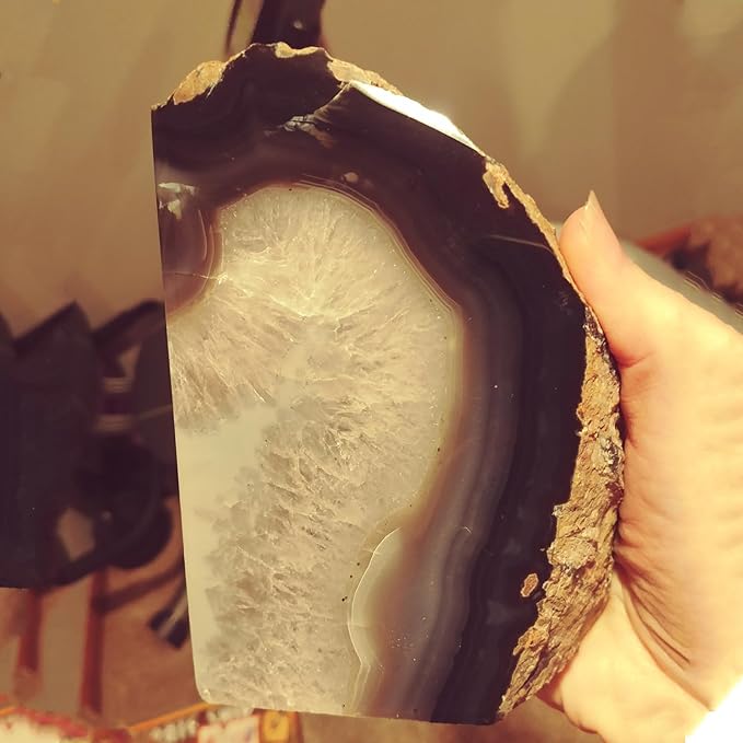 JIC Gem 1 Pair(6 to 8 Lbs) Natural Agate Bookends Decorative geode Book Ends for Heavy Books with Rubber Bumpers Crystal Bookends for Shelves and Office Decoration