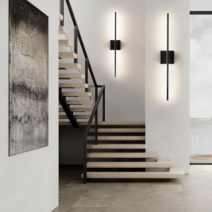 Shineled Wall Sconces Set of 2, 29'' Battery Wall Sconce with Remote Control, 350° Black Rotatable Dimmable Wall Lamp, Wireless Wall Lights for Bedroom, Living Room