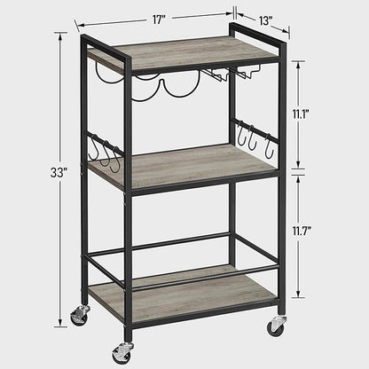 TUTOTAK Bar Cart, Home Bar Serving Cart, Microwave Cart, Drink Cart, Mobile Kitchen Shelf with Wine Rack and Glass Holder, Rolling Beverage Cart for Living Room, Kitchen, Greige BC01BG032