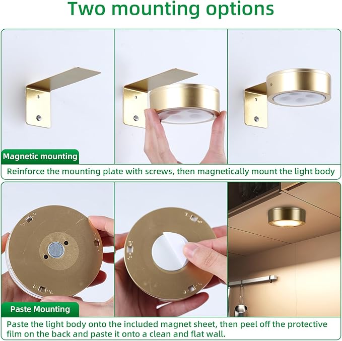 4 Pack Wireless Picture Lights for Wall, Magnetic Gold Picture Light Battery Operated with Remote, Dimmable Painting Light for Art Display, RGB Rechargeable Wall Lights for Photo Frame Gallery