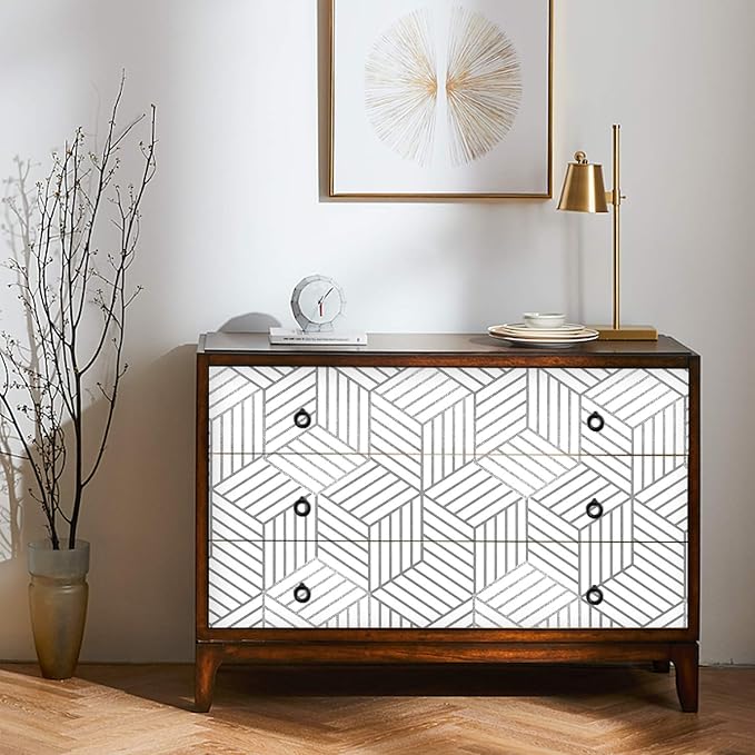 WENMER Geometric Hexagon Wallpaper Contact Paper 17.7 Inch x 394 Inch Geometric Hexagon Silver Peel and Stick Wallpaper Removable Vinyl Film for Home Drawer Shelf Use