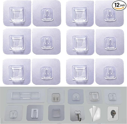 6 Pairs Wall Mounted Replacement Sticky Pads for Kitchen Bathroom Shower Caddy Organizer Rack Holder Nail Free Adhesive Hooks (6 Concave and 6 Convex)