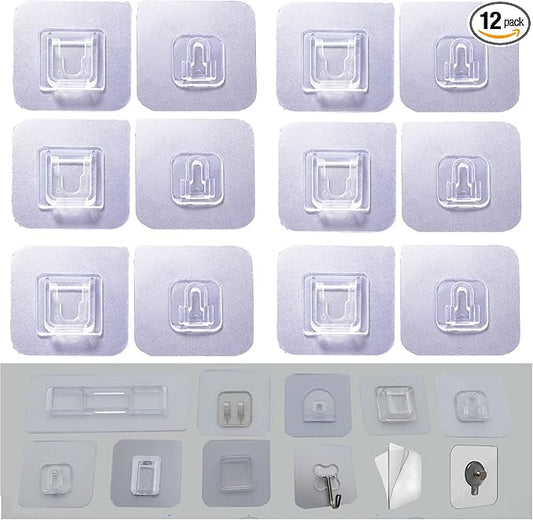 6 Pairs Wall Mounted Replacement Sticky Pads for Kitchen Bathroom Shower Caddy Organizer Rack Holder Nail Free Adhesive Hooks (6 Concave and 6 Convex)