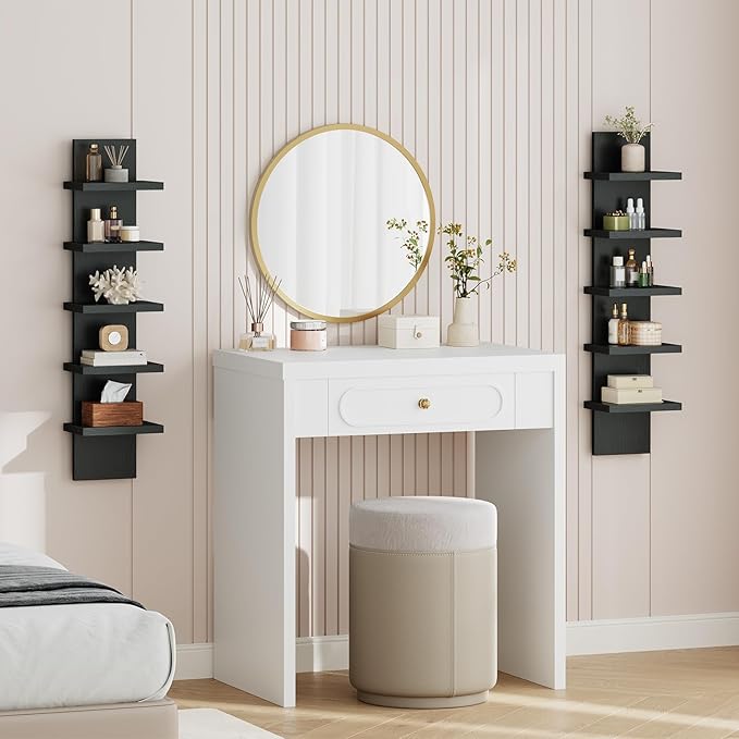 HOOBRO 5 Tier Wall Shelf Unit, 2 Pack Floating Shelves Wall Mounted, Wall Mount Vertical Shelving, Floating Storage Rack, Organizer Tall Tower Design for Livingroom, Bedroom, Kitchen, Black BB18BJP201