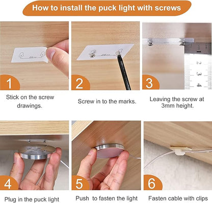 LED Dimmable Under Cabinet Lighting Kit,12V 6 Pack Wired Puck Lights with Remote Control, Plug in Under Counter Lighting Fixtures for Kitchen,Bookcase,Showcase,Shelf (Day White)