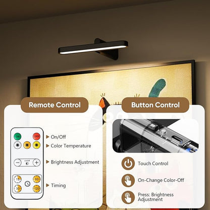 Battery Operated Picture Lights for Wall,6500mah Rechargeable Picture Light with Remote,Wireless Painting Lights 3 Color Temperature Dimmable,LED Art Light for Frame Artwork Portrait Dartboard.
