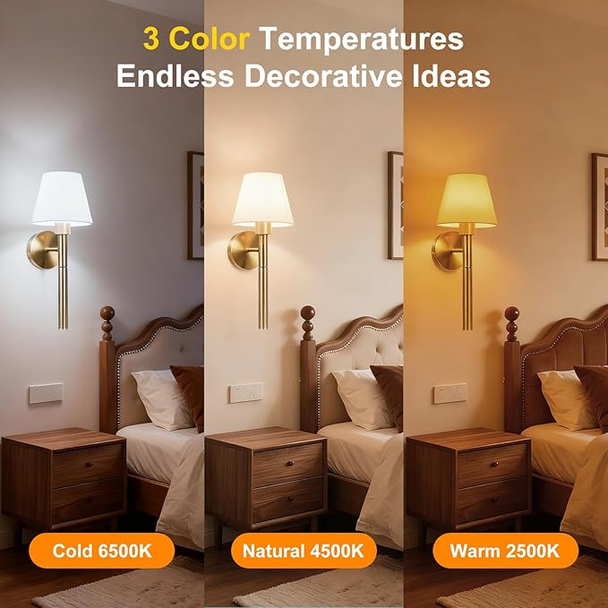 Battery Operated Wall Sconce Set of Two, 5200mAh Magnetic-Handle Rechargeable Sconces Wall Decor with Remote, Gold Wireless Wall Lights Lamp for Bedroom Living Room Home Decor(1 Spare Bulb)