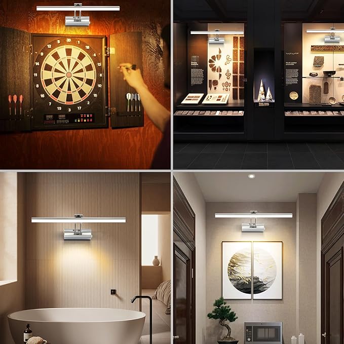 Picture Light, 16 inches Art Light with Remote, Wireless Picture Lights for Wall, Full Metal Battery Painting Lighting for Artwork, Gallery,Mirror (Chrome)