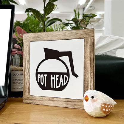 Coffee Pot Head Sign, Wooden Box Decor Set for Home, Decorative Table Sign, Farmhouse Wood Shelf Decoration, Rustic Kitchen and Bar Decor