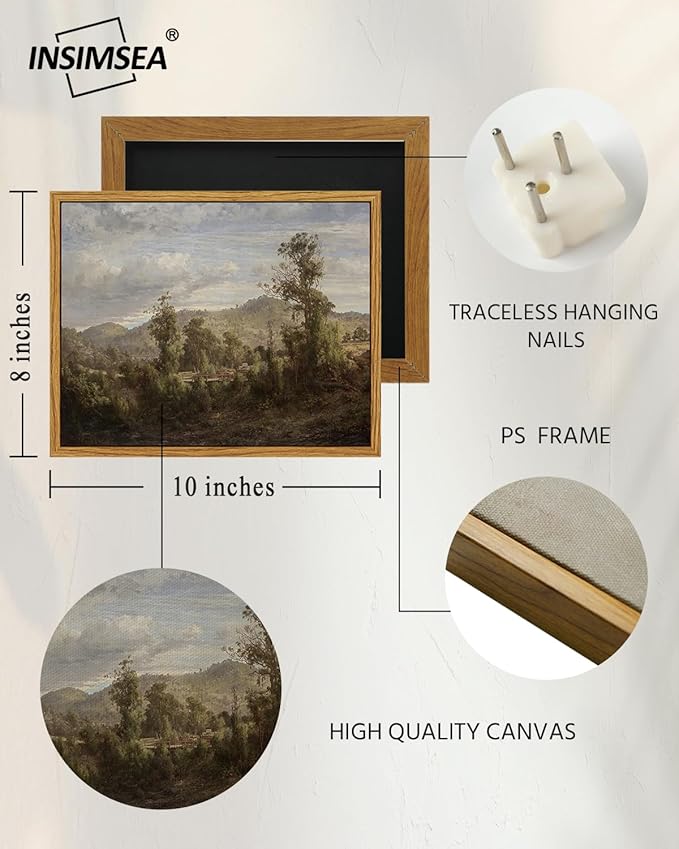 InSimSea Framed Canvas Wall Art Vintage Decor, Home Decor Vintage Landscape Oil Painting Canvas Wall Art Decorations for Living Room Kitchen Office Farmhouse Bathroom Decor, 8