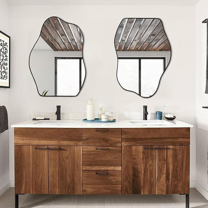 POZINO Irregular Mirror, 28"x20" Asymmetrical Wall Mirror, Modern Odd Shaped Mirrors, Abstract Frameless Mirrors for Wall Decor Living Room Bathroom Bedroom Entryway, Hangs Vertically or Horizontally