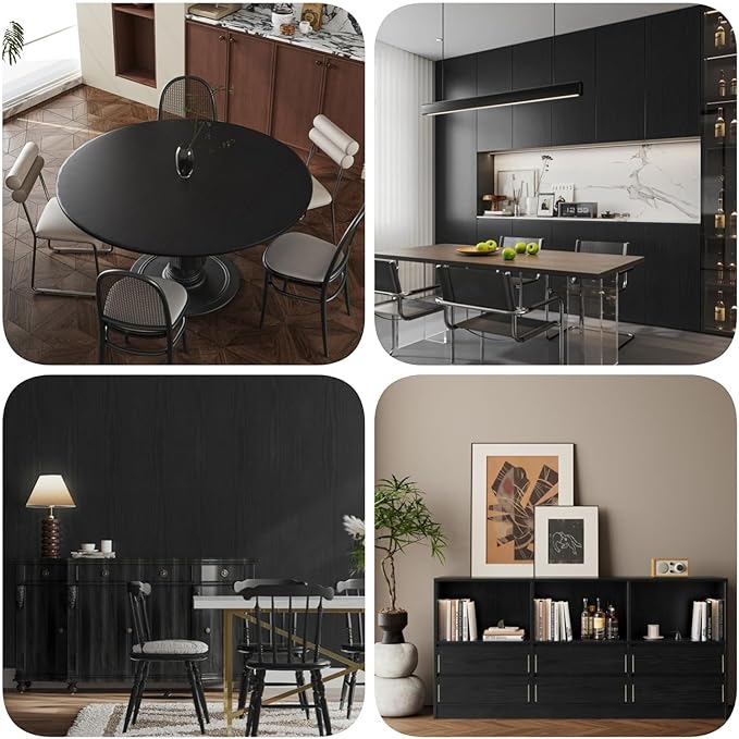 Abyssaly Black Wood Wallpaper 15.7 Inch X 118 Inch Peel and Stick Paper for Countertops, Authentic Wood Look, Durable, Thickening Home Office Decoration