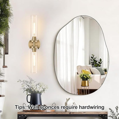 Brass Wall Sconces, Hardwired Bathroom Sconces Wall Lighting with Clear Glass, Modern Bathroom Vanity Lights fixtures for Mirror Bedroom Living Room Hallway Kitchen