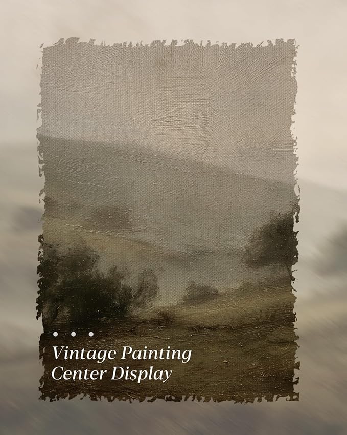 HUARCEY Framed Canvas Wall Art Vintage Decor, Quiet Mountains Picture Decor, Rustic Vintage Neutral Canvas Paintings Retro Table Desk Pictures for Bedroom Living Room, 12x16Inch