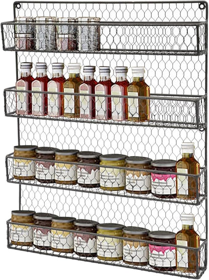 4-Tier Spice Rack Wall Mount, Metal Spice Rack for Space Saving, 17 x2 x 21 Inch Kitchen Spices Organizer, Seasoning Jar Storage Organizer Shelf Used for Kitchen