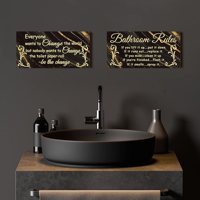 Jetec 2 Pieces Funny Bathroom Signs Bathroom Wall Decor Toilet Wall Accessories Farmhouse Toilet Rustic Wooden Signs, 12x6 Inch(Cool Style)