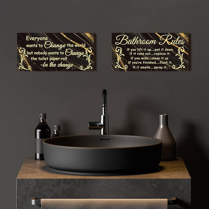 Jetec 2 Pieces Funny Bathroom Signs Bathroom Wall Decor Toilet Wall Accessories Farmhouse Toilet Rustic Wooden Signs, 12x6 Inch(Cool Style)