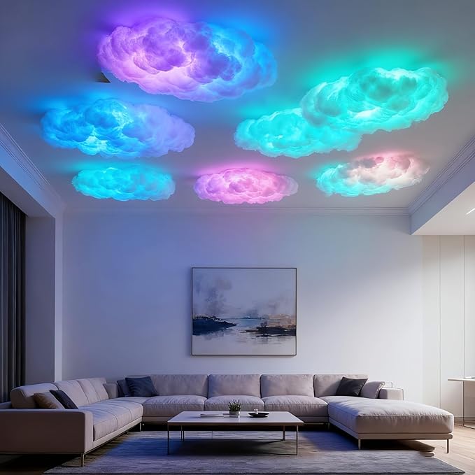 3D Thundercloud Night Light - Smart RGB LED Strip Light, USB-Powered Ceiling Mount Ideal for bedrooms, Games Rooms and Party Decorations, Features Colour-Changing Ambient Lighting (500cm)
