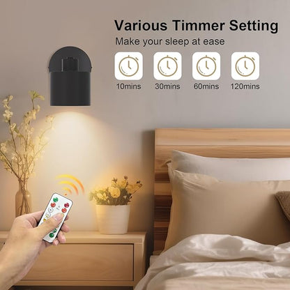 Tipace Vintage Battery Operated Wall Sconces,Cordless Battery Powered LED Wall Lights Set of 2,Wall Lamp Fixture Black 360°Rotate with Remote Control for Bedroom Farmhouse Gallery