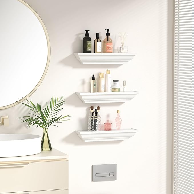 Alsonerbay Floating Shelves - White Rustic Wall Shelves, 3 Pack (17 Inch) for Bedroom, Living Room, Bathroom