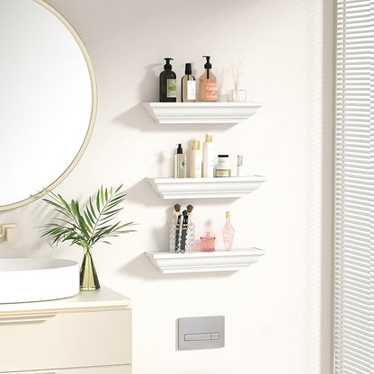 Alsonerbay Floating Shelves - White Rustic Wall Shelves, 3 Pack (17 Inch) for Bedroom, Living Room, Bathroom