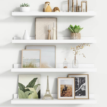 Floating Picture Ledge Shelves Set of 4, 24 Inch Shelves with Lip - Large Nursery Book Shelf for Toys Storage, Kids Bookshelf, Living Room, Bedroom Decor Frames
