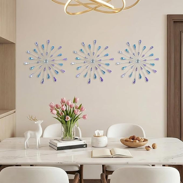 ZEXUIRU 3 Pack Silver Sunburst Wall Decor – Metal Crystal Wall Art with Sparkling Rhinestones, 14’’/18 Inch Starburst Wall Hanging Set for Living Room Bedroom Bathroom – Modern Bling Home Decorations