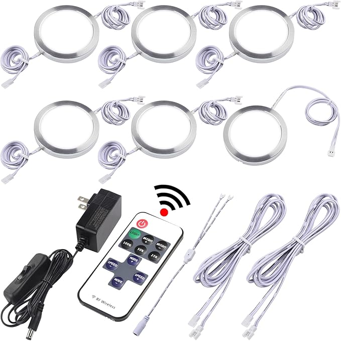 Curio Cabinet Lights Kit, Over Under Counter LED Puck Lights, Low Profile 0.3