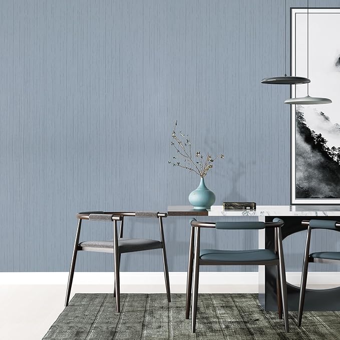 Grey Blue Grasscloth Peel and Stick Wallpaper 15.74" x 196.85" Textured Neutral Faux Grass Cloth Contact Paper Waterproof Wallpaper Vintage Removable Vinyl Wall Paper