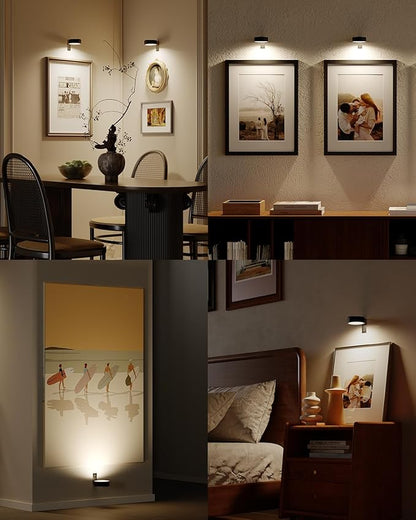 USB Rechargeable Wall Light Over Picture Frame, 2600mAh Battery Operated Wall Art Lighting for Paintings Wireless Gallery Wall Light with Remote LED Magnetic Puck Light for Accent Display Photo Museum
