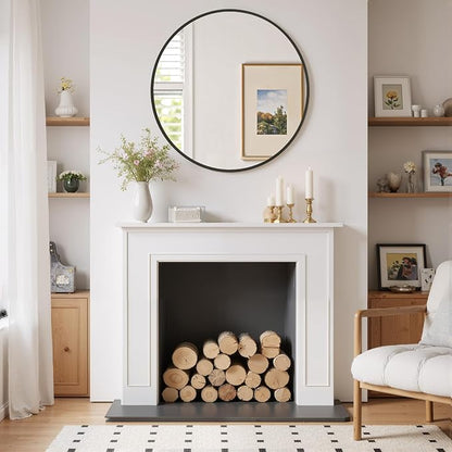 Round Wall Mirror 20 Inch Black Vanity Mirror with Metal Frame, Modern Circle for Bathroom, Entryway, Bedroom, Living Room, Wall Mounted Decorative Mirrors