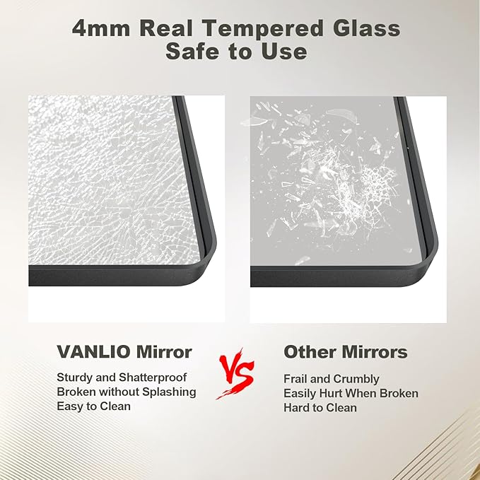 60x40 Inch Black Matte Framed Bathroom Mirror for Wall, Rounded Corner Rectangle Vanity Mirror, Tempered Glass, Anti-Rust, Shatterproof (Horizontal/Vertical)