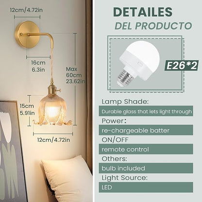 Battery Operated Wall Sconce Set of 2,Adjustable Chain Retro Gold Wall Mounted Light RGB with Remote,Wireless Rechargeable Dimmable Indoor Wall Lamp for Living Room Bedroom