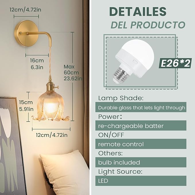 Battery Operated Wall Sconce Set of 2,Adjustable Chain Retro Gold Wall Mounted Light RGB with Remote,Wireless Rechargeable Dimmable Indoor Wall Lamp for Living Room Bedroom
