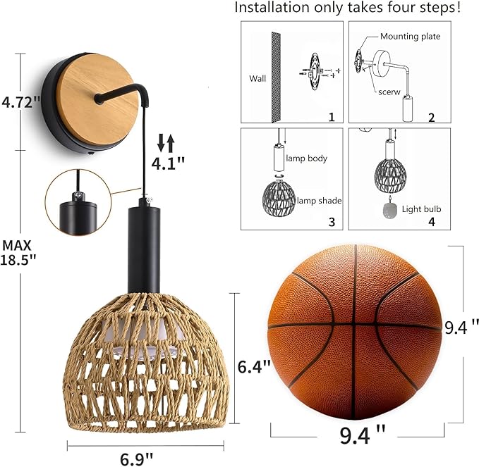 Rattan Wall Sconce, Wall Sconces Set of Two Battery Operated with Remote Control, 3 Colors Dimmable,Boho Upgrade Rechargeable Sconces Set of 2 for Bedroom, Living Room, Entryway (Black)
